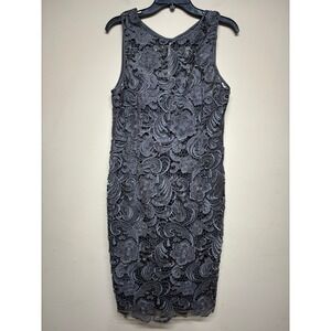 Adrianna Papell Womens Size 8 Gray Lace Sheath Dress Sleeveless Formal Cocktail